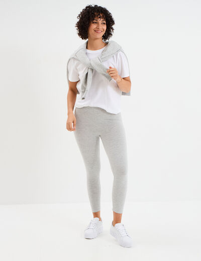 Legging 7/8 &egrave;me taille &eacute;lastiqu&eacute;e gris clair femme