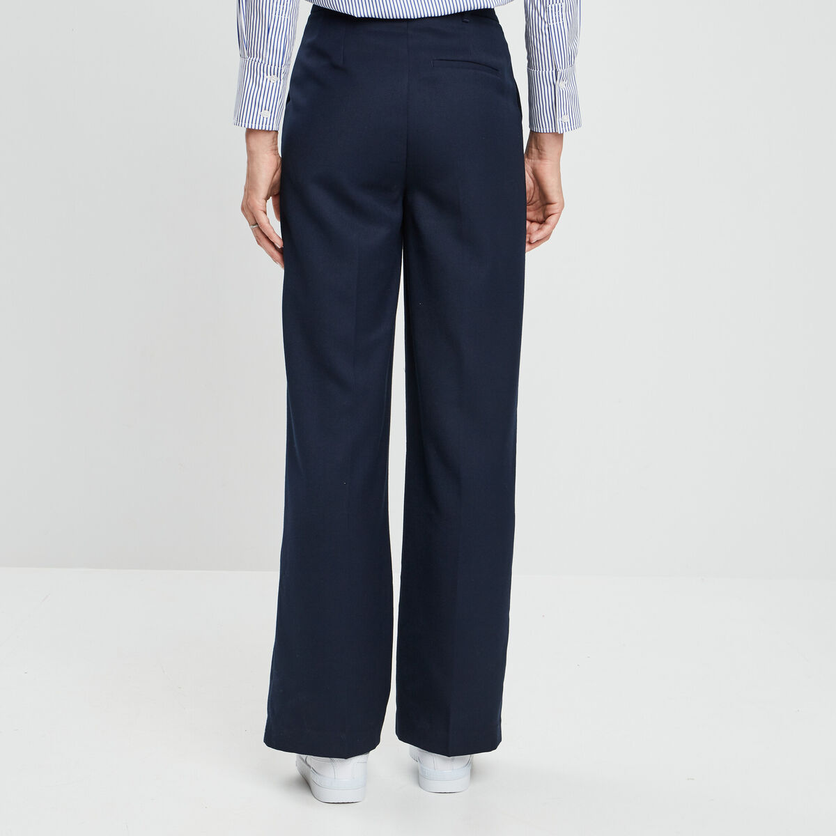 Pantalon large taille haute bleu marine femme
