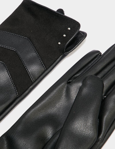 Gants effet simili cuir noir femme