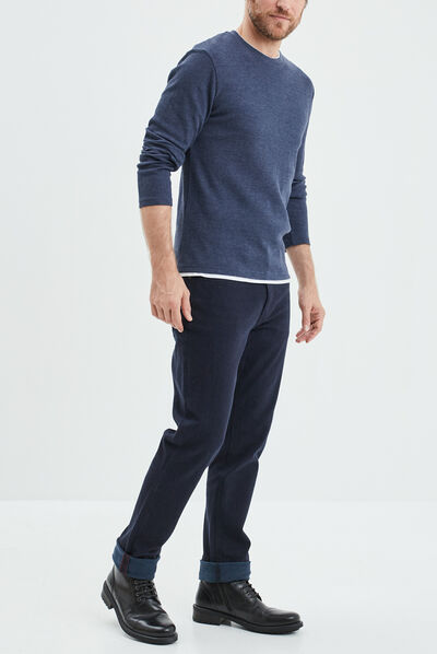 T-shirt col rond manches longues bleu marine homme