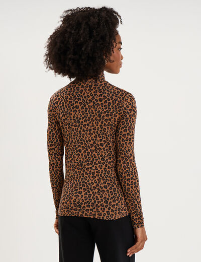 T-shirt col roul&eacute; manches longues camel femme