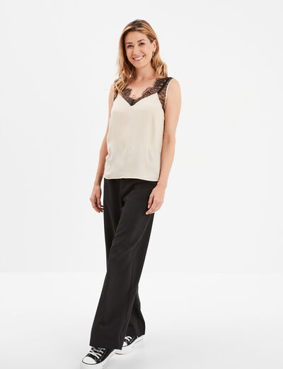 Caraco col V avec dentelle beige femme
