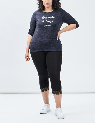 Legging 7/8ème empiècements dentelles noir femme grande taille