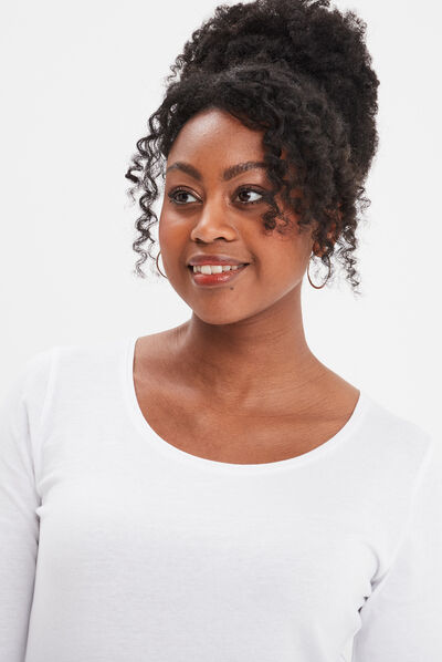 T-shirt coton manches longues blanc femme