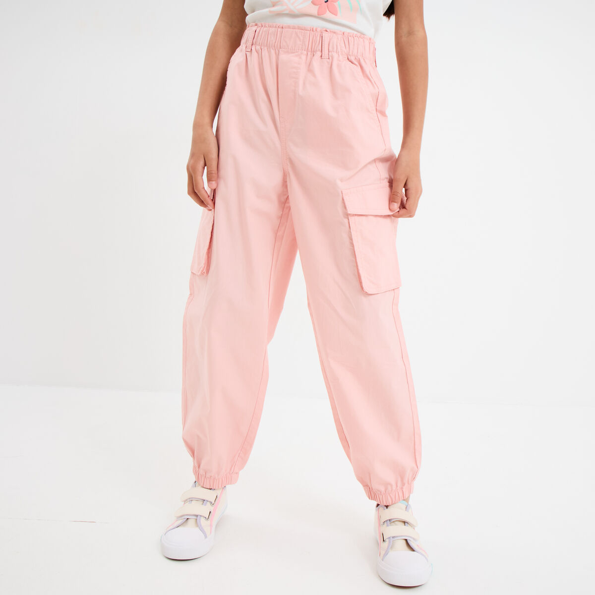 Pantalon parachute battle poches côtés rose pastel fille