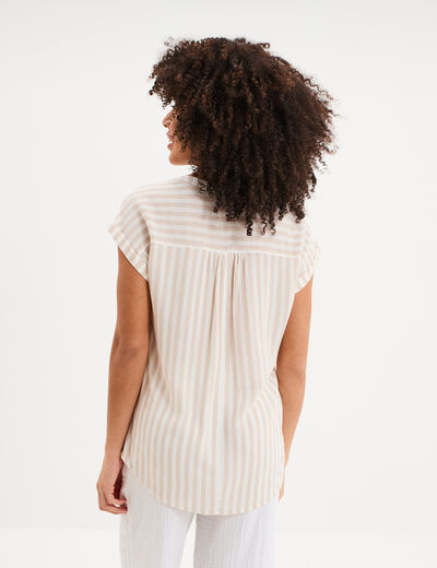 Blouse cr&eacute;pon manches courtes beige femme