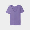 T-shirt col en V côtelé violet foncé femme