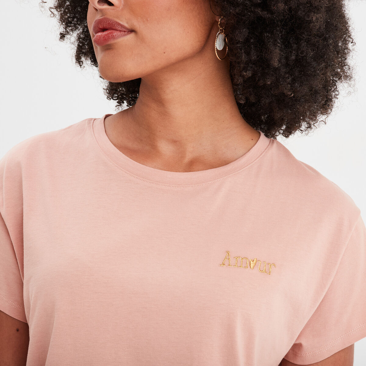 T-shirt manches courtes coton vieux rose femme