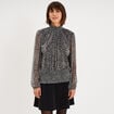 Blouse smock&eacute;e col montant gris argent femme