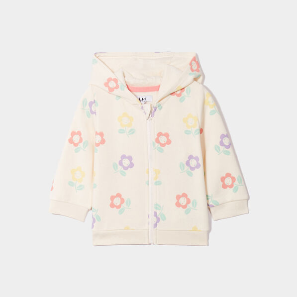 Sweat à capuche zippé Kimbaloo creme bébé fille