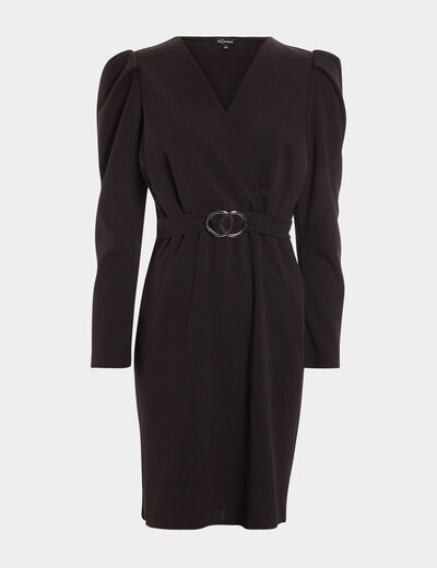 Robe cache-coeur à manches longues noir femme