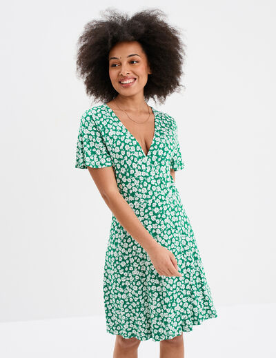 Robe patineuse manches courtes vert foncé femme