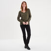Pull ajouré manches longues vert kaki femme