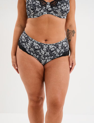 Shorty microfibre empi&egrave;cements dentelle noir femme grande taille