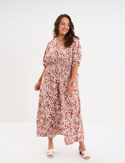 Robe longue fluide manches 3/4 terracotta femme grande taille