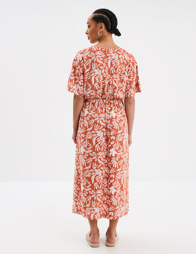 Robe midi cordons taille évasée terracotta femme