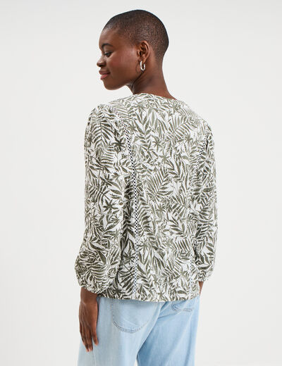 Blouse ajour&eacute;e manches 3/4 col en V ecru femme
