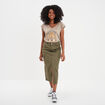 Jupe longue cargo coton vert kaki femme