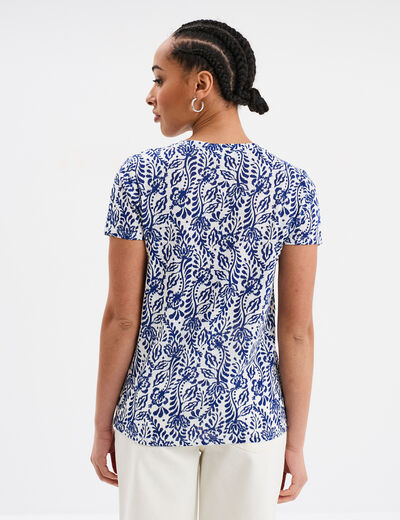 T-shirt col en V manches courtes bleu marine femme