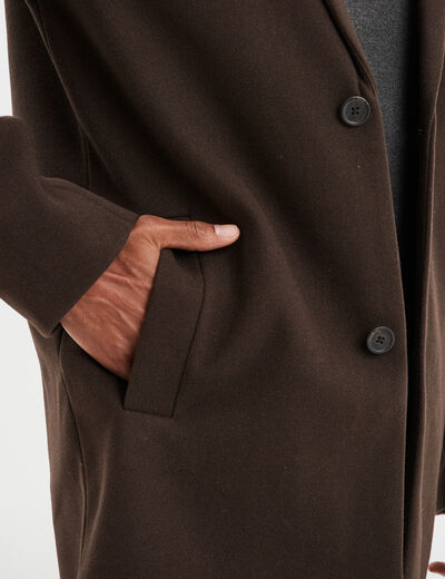 Manteau mi-long boutonné et doublé marron foncé homme