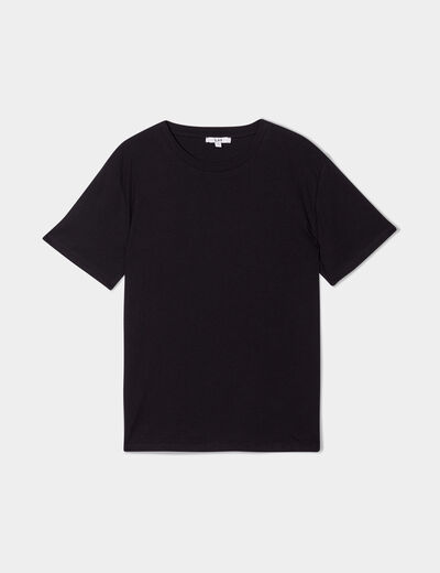 T-shirt col rond manches courtes coton noir femme
