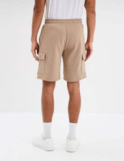 Bermuda cargo molleton taille &eacute;lastiqu&eacute;e taupe homme