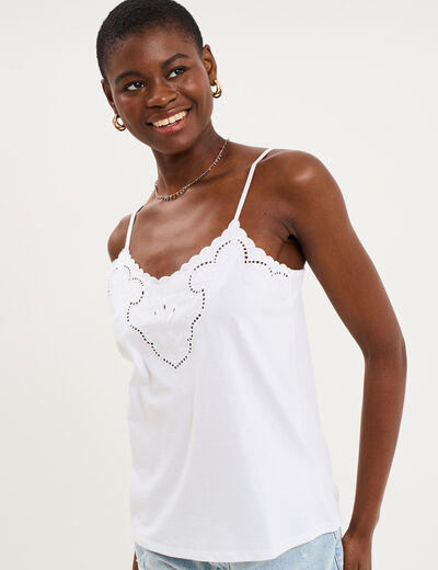 D&eacute;bardeur avec broderie anglaise coton blanc femme