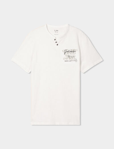 T-shirt col tunisien manches courtes blanc homme