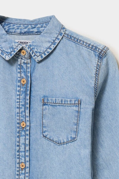 Robe chemise en jean ceintur&eacute;e coton denim double stone fille