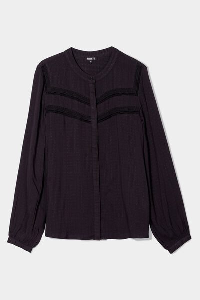 Blouse bandes ajourées col mao Liberto noir femme