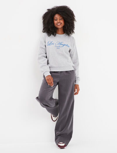 Sweat court col rond Creeks gris clair femme