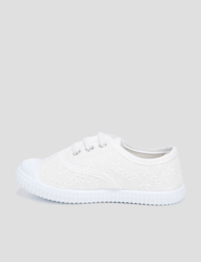 Tennis avec broderie anglaise en toile blanc fille
