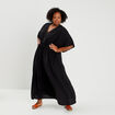 Robe longue droite fluide taille smockée noir femme grande taille