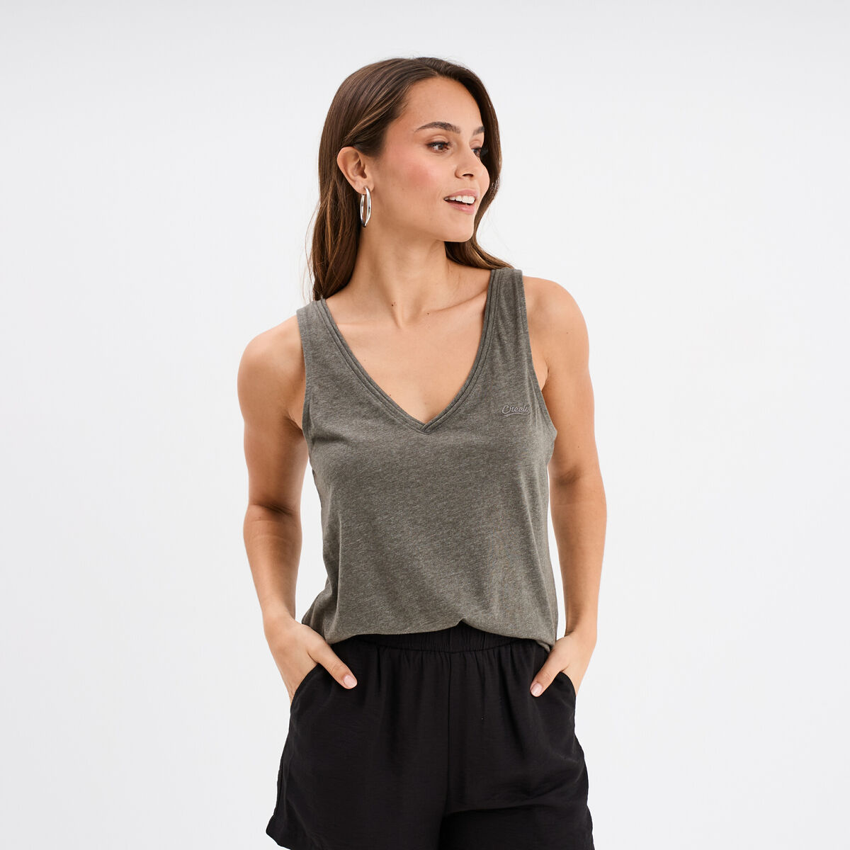 D&eacute;bardeur col et dos en V vert kaki femme