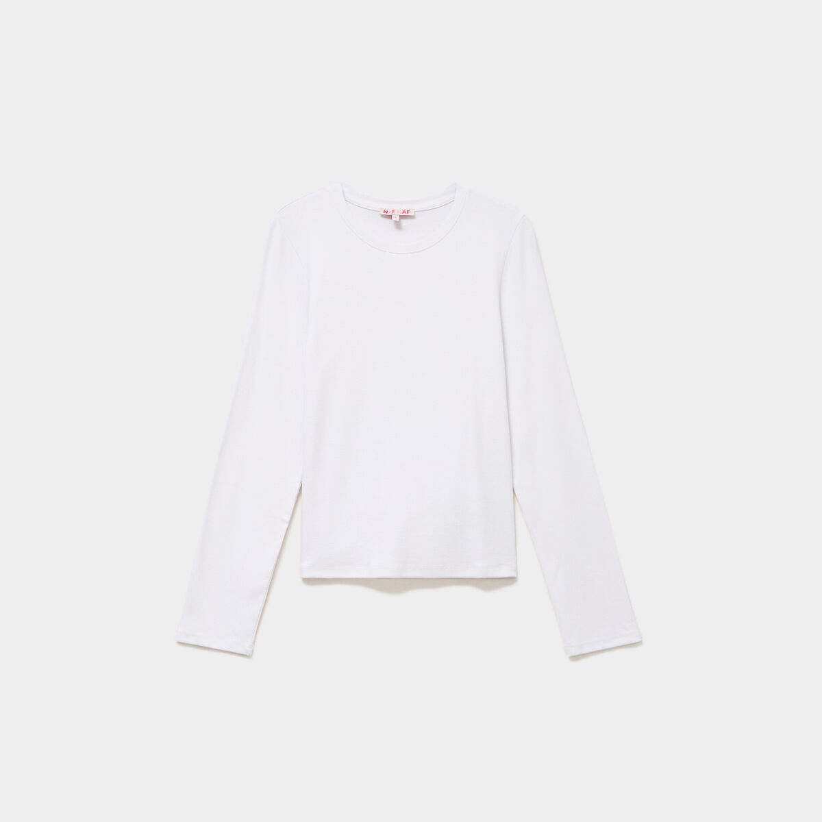 T-shirt manches longues col rond ajust&eacute; blanc femme