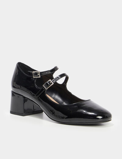Babies vernies à talons carrés noir femme