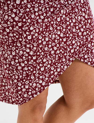 Jupe tulipe courte taille élastiquée bordeaux femme