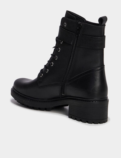 Boots crantées à lacets en cuir noir femme