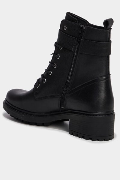 Boots crant&eacute;es &agrave; lacets en cuir noir femme