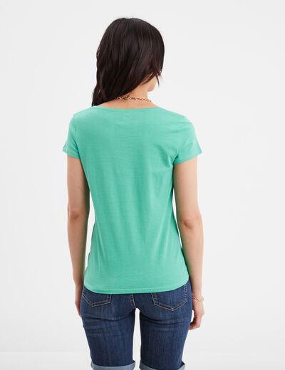 T-shirt coton col rond manches courtes vert menthe femme