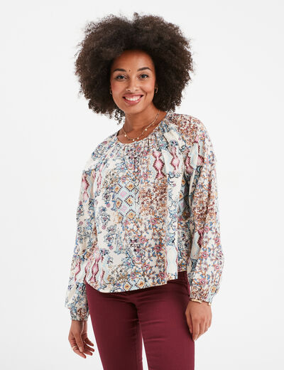 Blouse manches longues ballons coton ecru femme