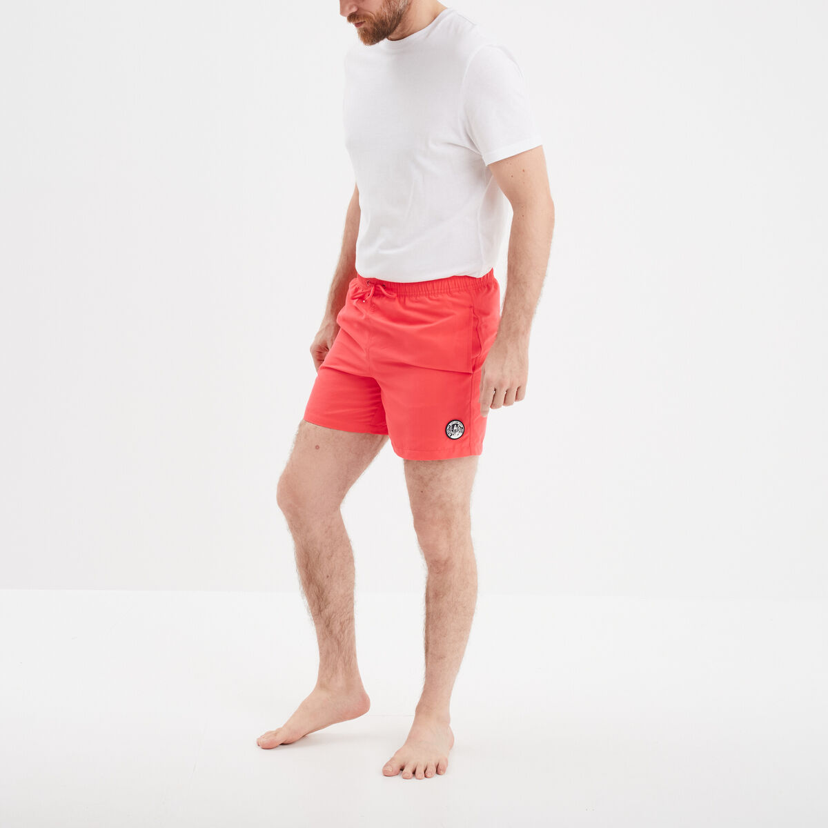 Short de bain droit taille &eacute;lastiqu&eacute;e rose fluo homme