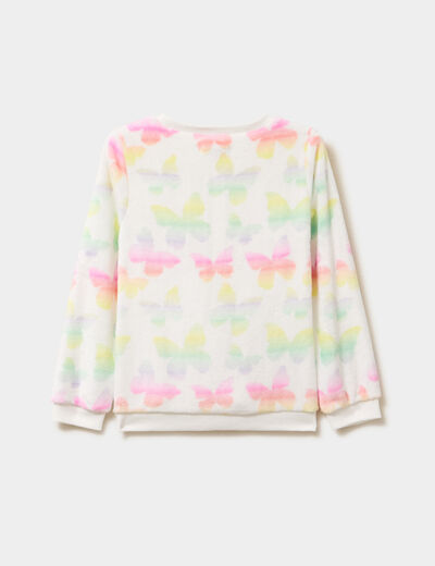 Sweat col rond manches longues ecru fille