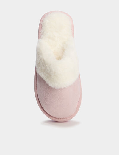 Chaussons mules fourr&eacute;s rose fille