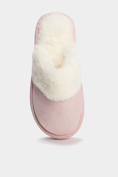 Chaussons mules fourr&eacute;s rose fille
