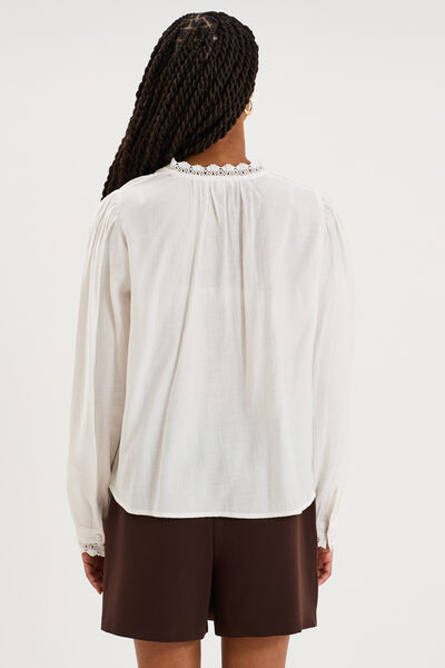 Blouse manches longues col dentelle blanc femme