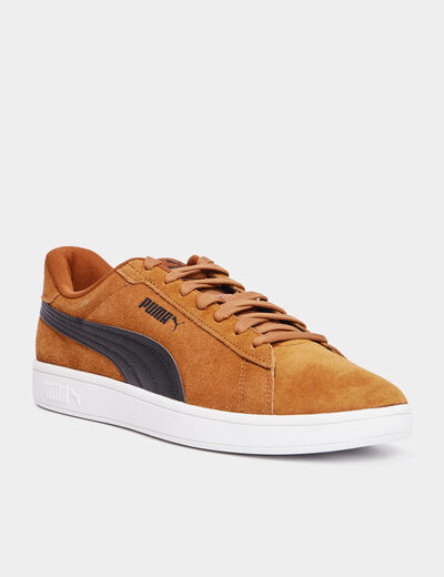 Tennis basses à lacets cuir Puma Smash camel homme