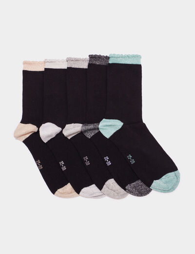 Lot 5 paires chaussettes à bord vague multicolore femme