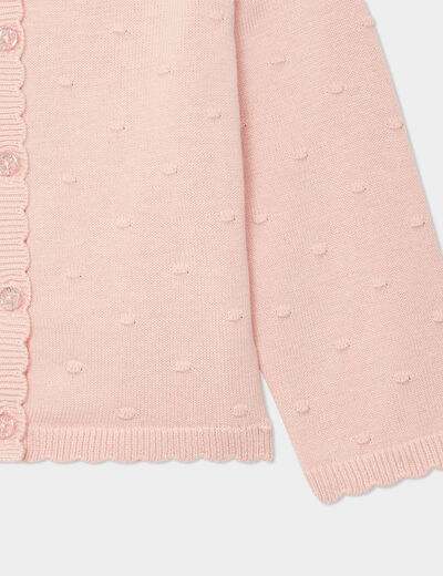Gilet boutonné bord festonné coton rose clair bébé fille