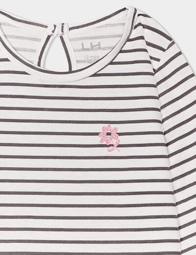 T-shirt manches longues col rond coton ecru bébé fille